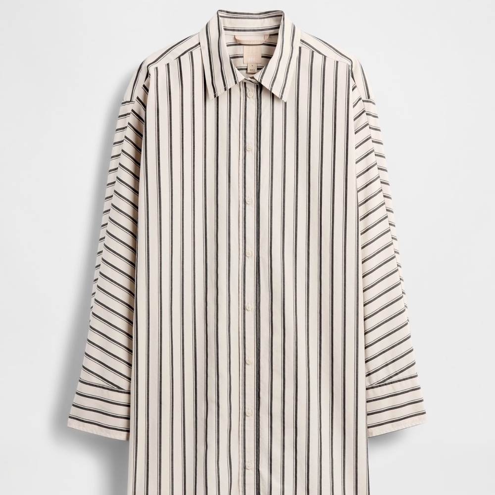 Gap × BÉIS Poplin Dolman Big Shirt Boxer Shorts Set Khaki tan & black stripe - Picture 12 of 15